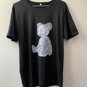 Skeleton Bear Graphic Tee Goth Gloomy Bear Style Black Color Emo Style